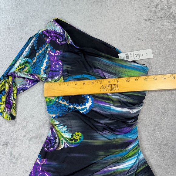 NEW Vintage Cache Ruched One-Shoulder Top Paisley Statement Blouse Y2K Stretch - Picture 9 of 9